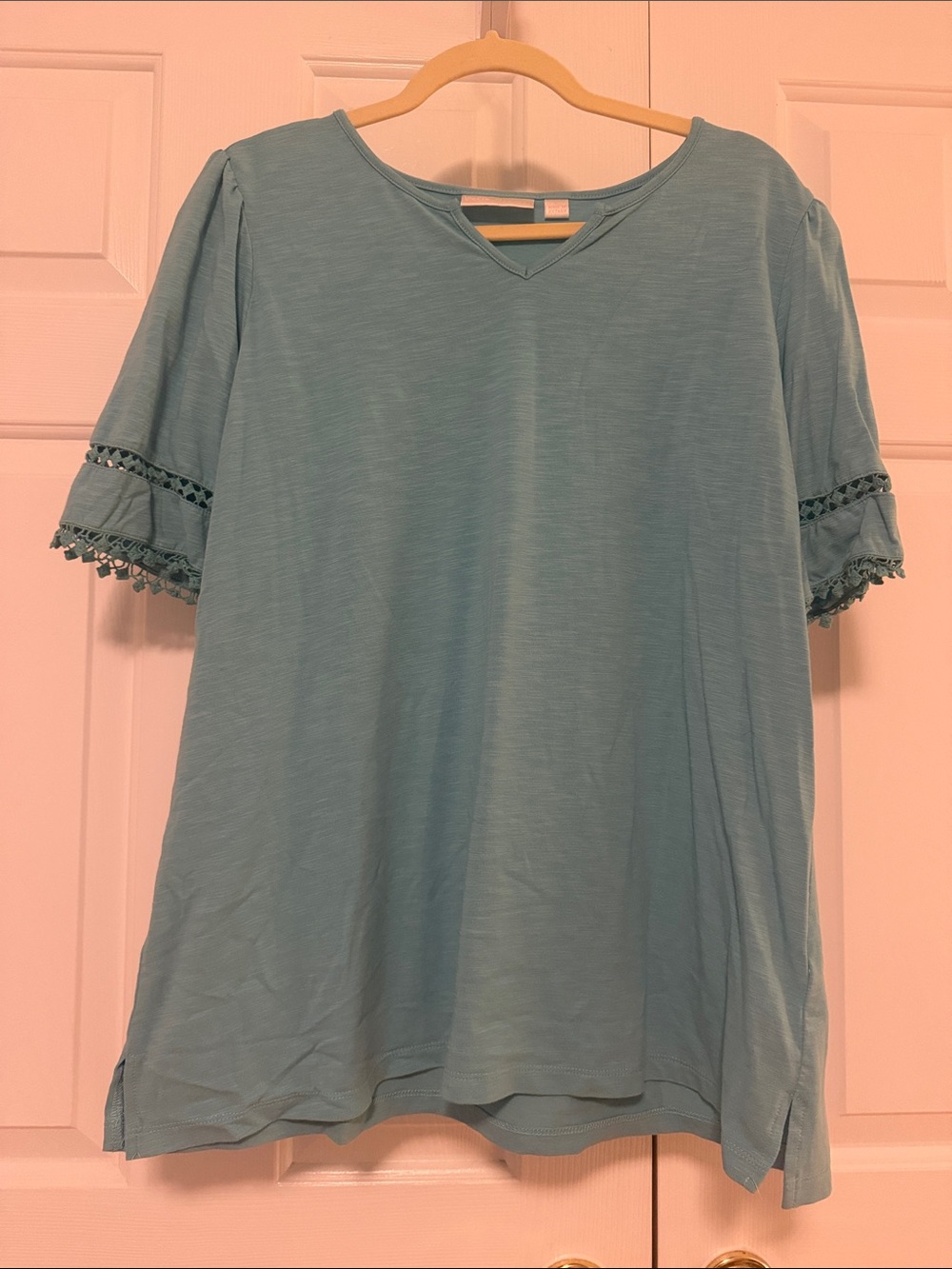 Belle by Kim Gravel Light Blue Short-Sleeve Lace-Trim Tee with Matching Bottoms